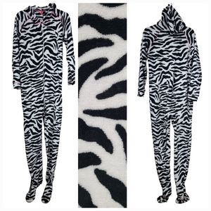 Jenni by Jennifer Moore Hooded Footed Zebra Print Pajama Onesie Women's Plush PJ